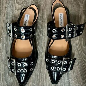 Steve Madden Black Patent Buckle Flats